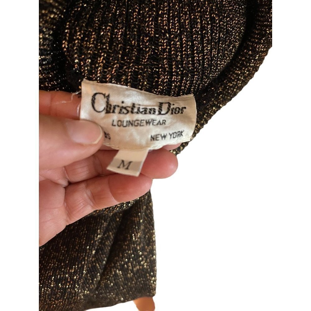 Christian Dior Loungewear Vintage Sweater Size Medium Brown Metallic Turtle Neck - Picture 12 of 12